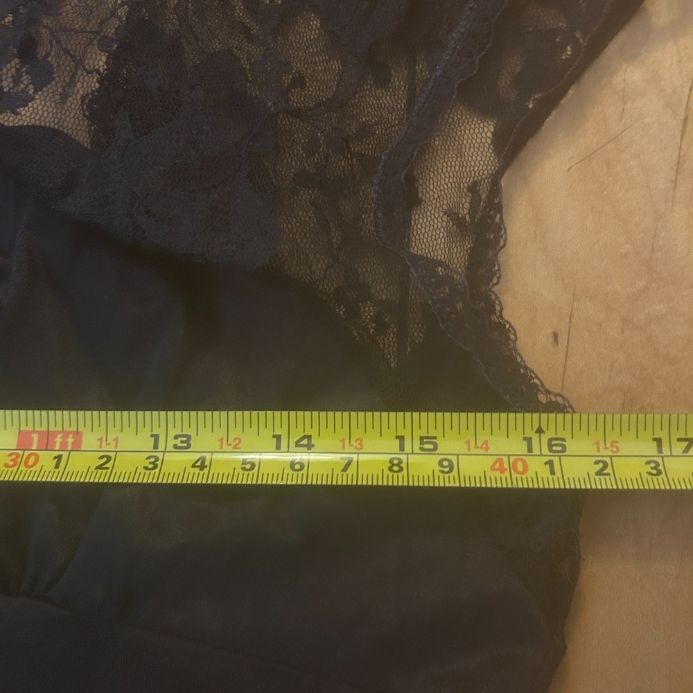Vintage Kayser Lingerie Dress Size M Midi Black Lace Made in USA Vamp Goth Sexy - Picture 5 of 8